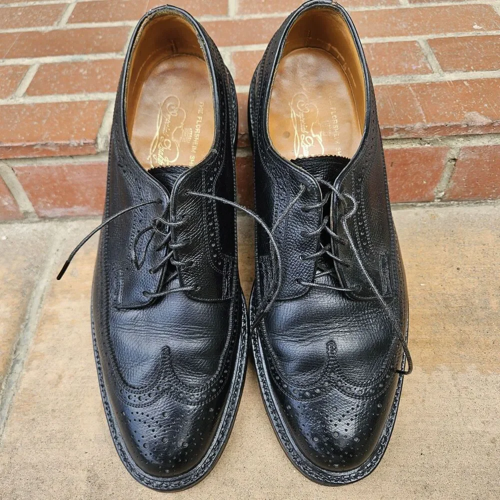 Florsheim Imperial Men's Black Leather Wingtip Dress Shoes Gumlite Sz 10.5C EUC
